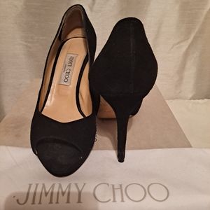 Jimmy Choo Suede Peep Toe Pumps